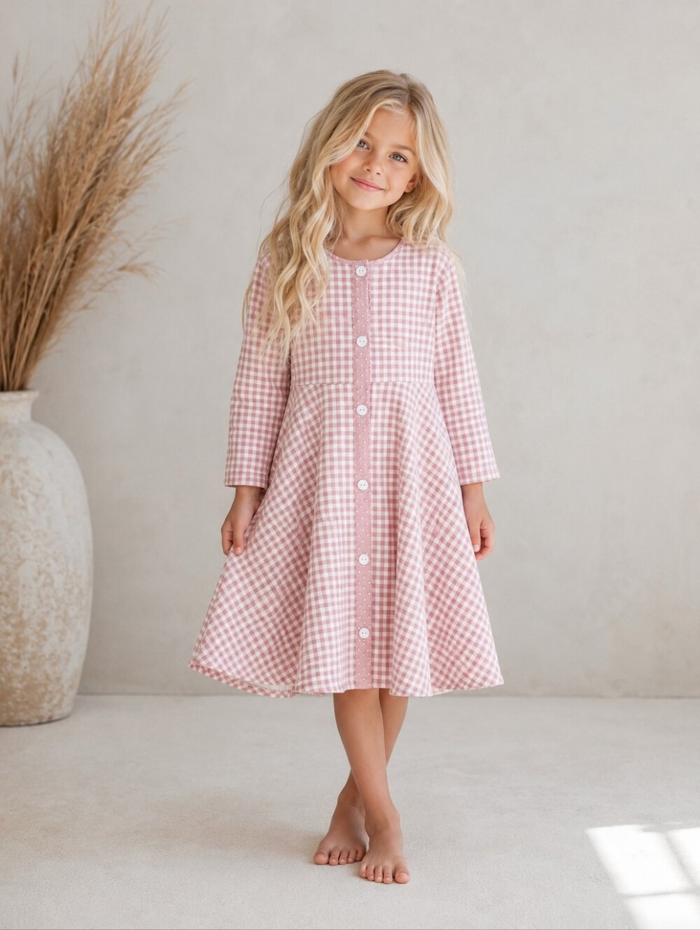 RicRac & Ruffles Girls Pink Gingham Button Front Dress Size 6